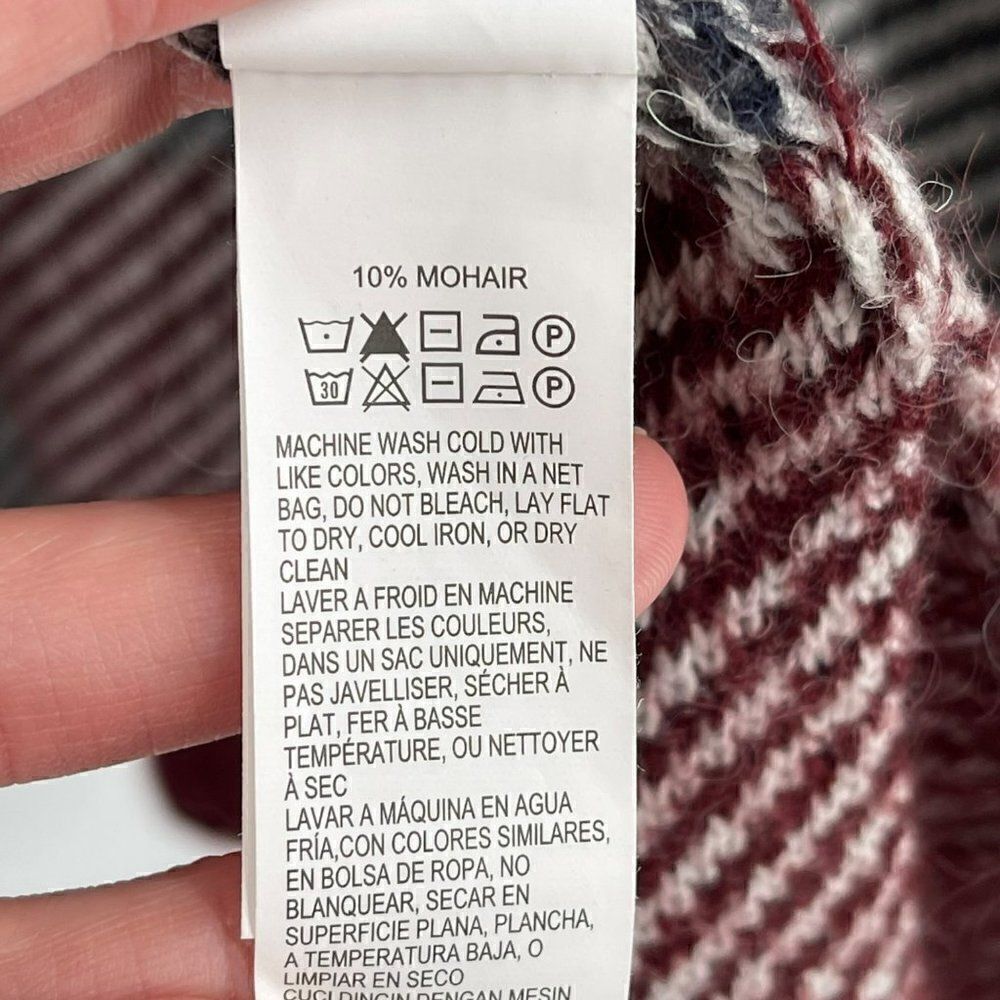 Lucky Brand Alpaca Wool Mohair Blend Check Open Front Cardigan Sweater Large - Picture 12 of 14